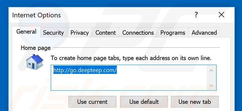 Suppression de la page d'accueil de go.deepteep.com dans Internet Explorer 