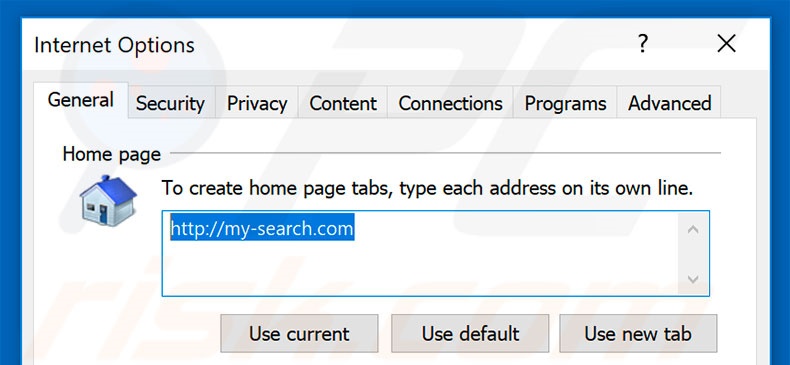 Removing my-search.com from Internet Explorer homepage