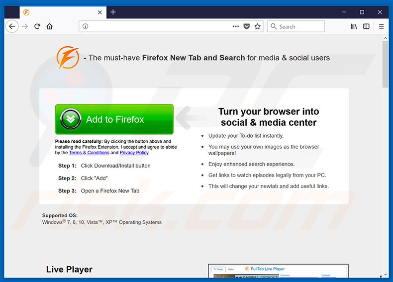 Website used to promote FullTab browser hijacker