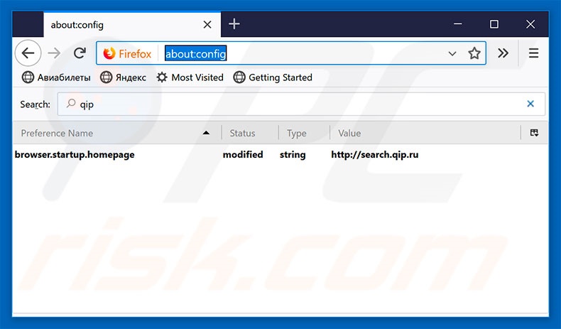 Suppression du moteur de recherche par défaut de qip.ru dans Mozilla Firefox 