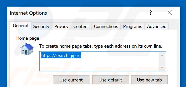 Suppression de la page d'accueil de qip.ru dans Internet Explorer 