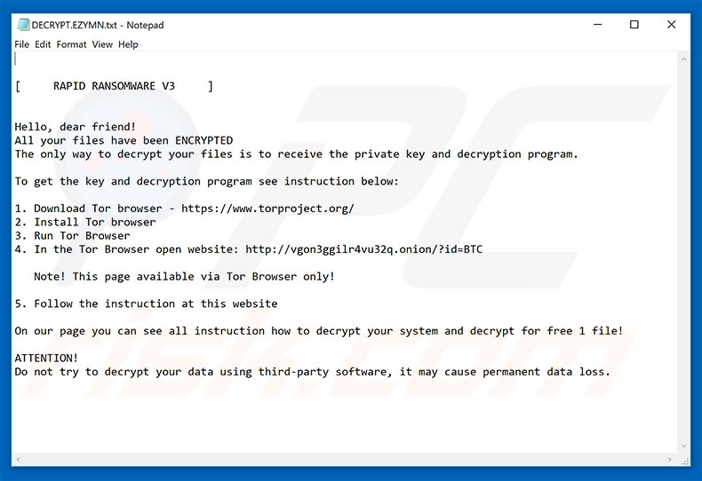 Insttruction de décryptage de RAPID RANSOMWARE V3 