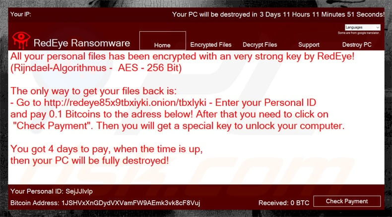 RedEye instructions de décryptage (fenêtre pop-up)