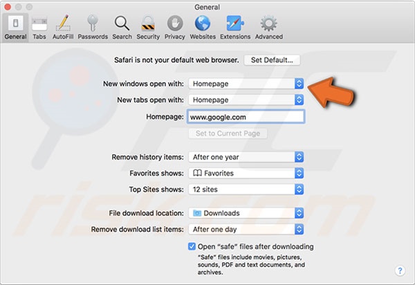 Safe Finder Safari Step Options Safe Finder cdans Safari Étape 2