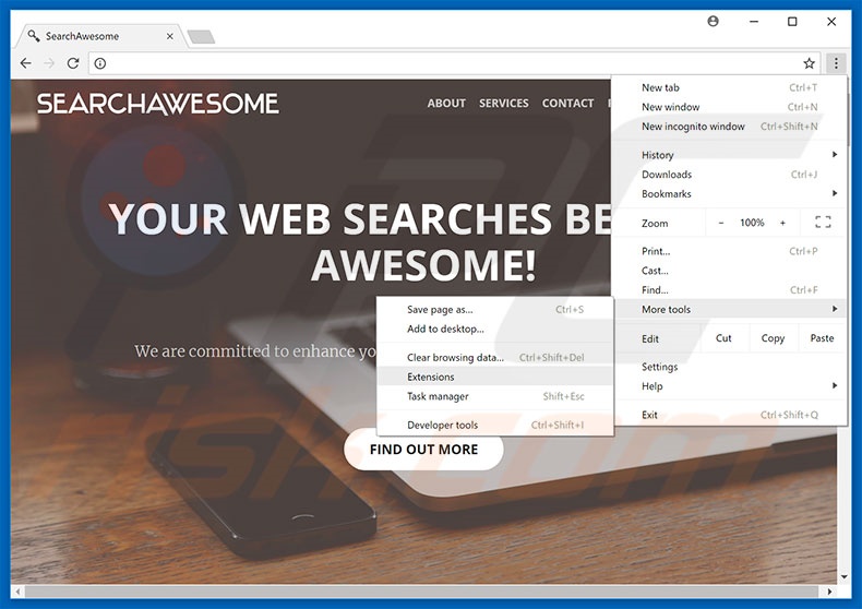 Suppression des publicités SearchAwesome  dans Google Chrome étape 1