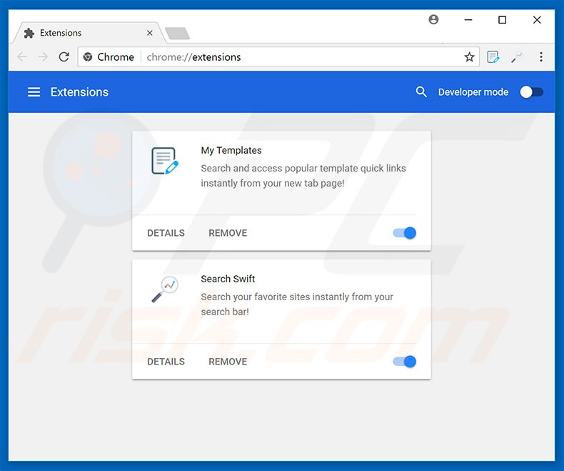 Suppression des extensions reliées à search.searchswift.co dans Google Chrome 
