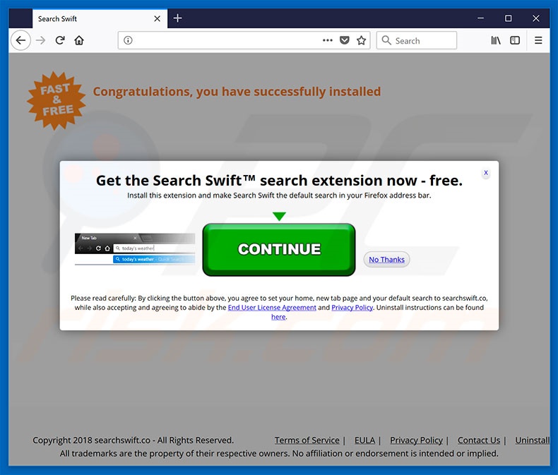Site web utilisé pour publiciser search.searchswift.co