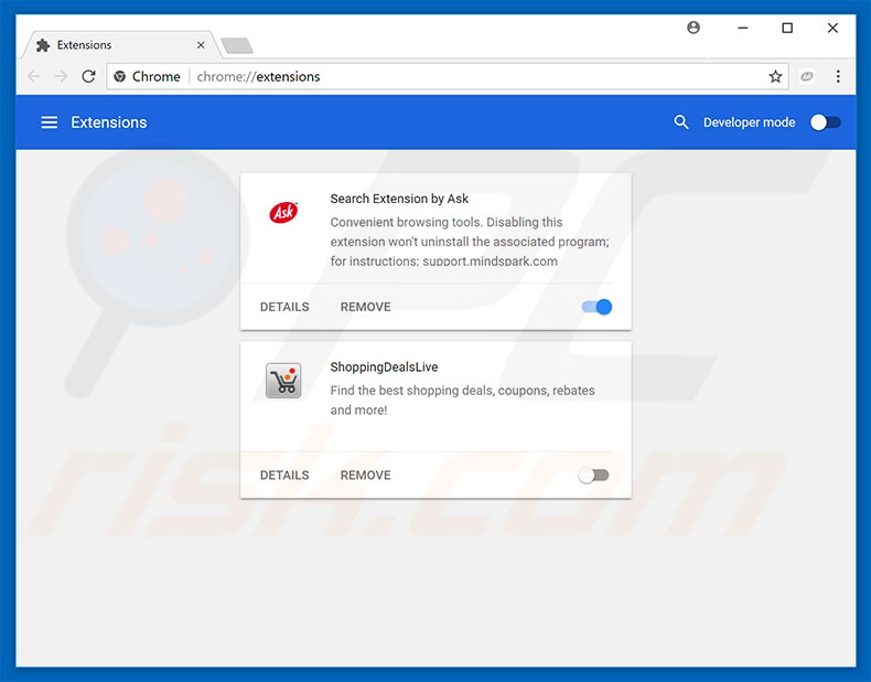 Suppression des extensions reliées à search.tb.ask.com dans Google Chrome