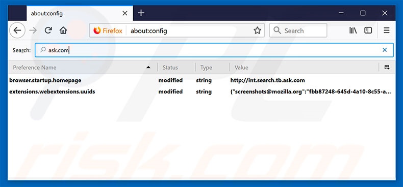 Suppression du moteur de recherche par défaut de search.tb.ask.com dans Mozilla Firefox 