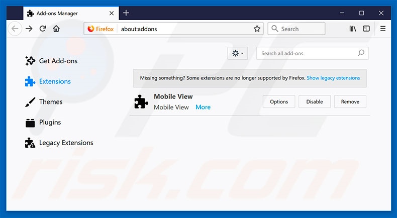 Suppression des extensions escrocs  dans Mozilla Firefox étape 2