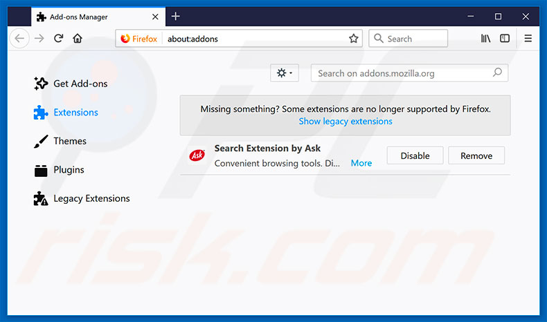 Suppression des extensions escrocs dans Mozilla Firefox étape 2