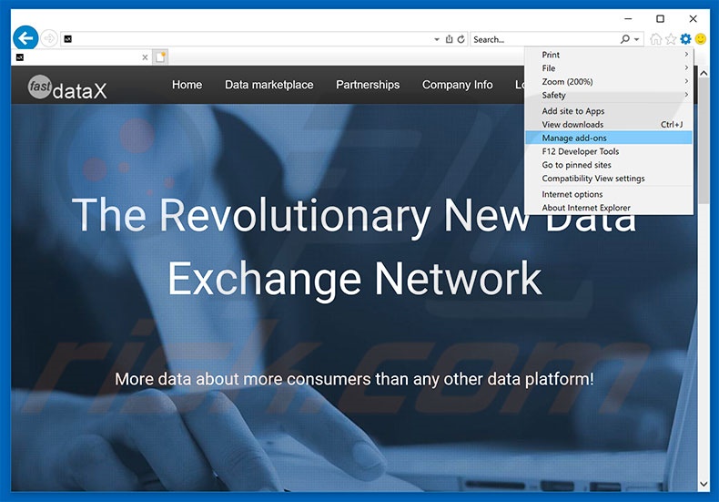 Suppression des publicités FastDataX dans Internet Explorer étape 1
