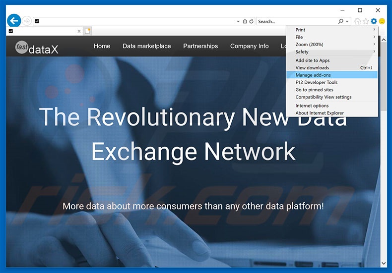 Suppression des publicités FastDataX dans Internet Explorer étape 1