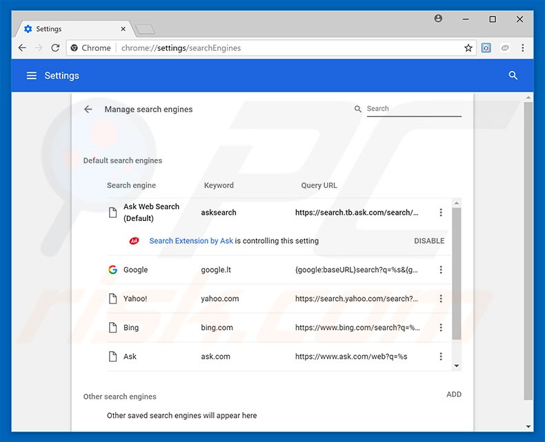 Suppression du moteur de recherche par défaut de hp.myway.com from Google Chrome 