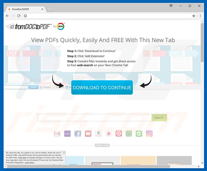 Site web utilisé pour publiciser le pirate de navigateur FromDocToPDF 