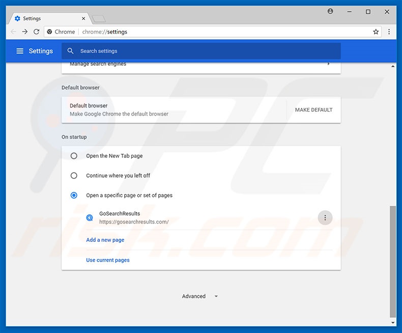 Removing gosearchresults.com from Google Chrome homepage
