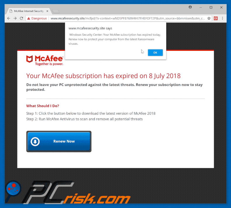 Votre abonnement McAfee a expiré gif arnaque
