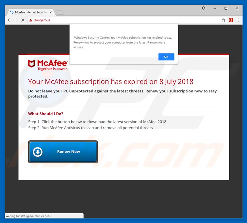 Arnaque expirée de votre abonnement McAfee