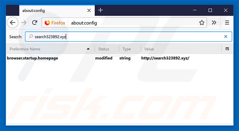 Suppression du moteur de recherche par défaut de search323892.xyz dans Mozilla Firefox 