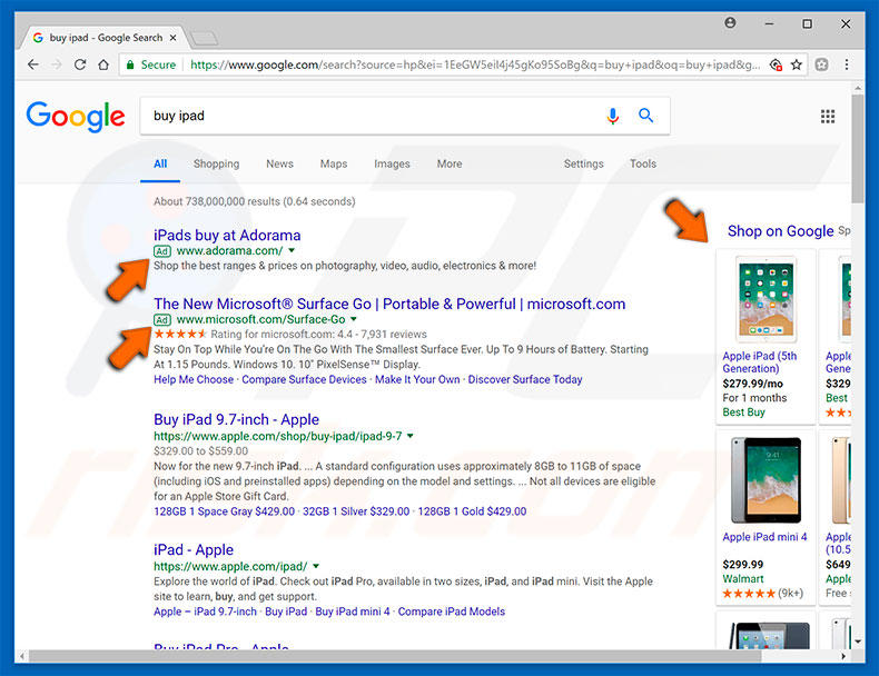 Publicités légitimes dans les résultats de recherche Google 