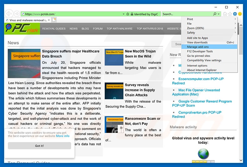 Suppression des publicités AnyDesk d'Internet Explorer étape 1