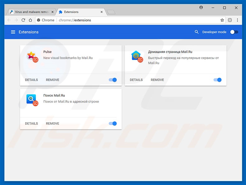 Suppression des extensions escrocs dans Google Chrome étape 2