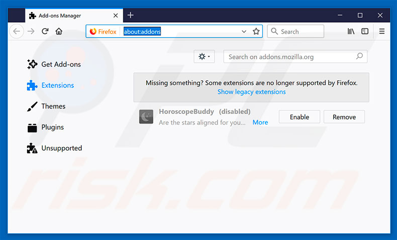 Suppression des extensions malveillantes de Mozilla Firefox Étape 2