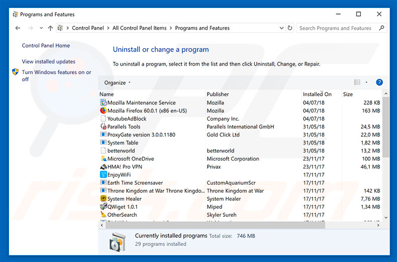 Found 4 Virus adware uninstall via Control Panel