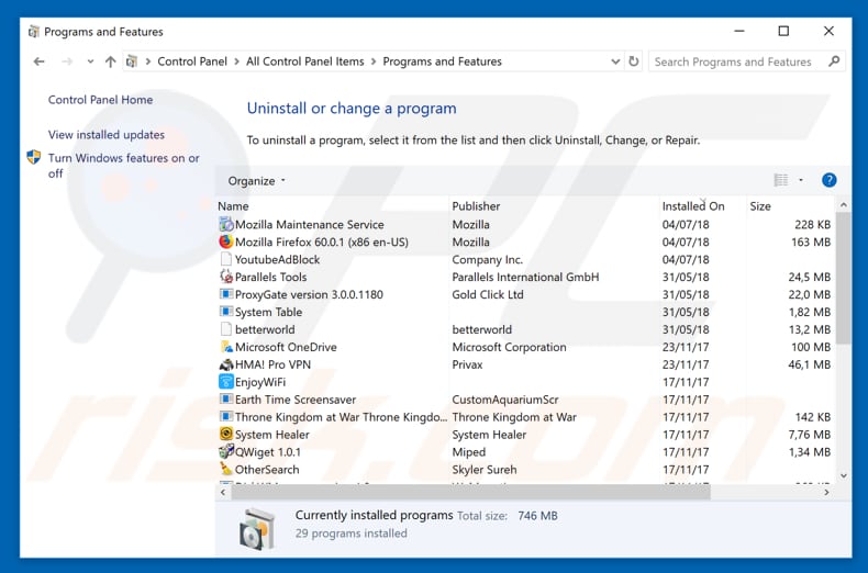 Désinstallation du logiciel de publicité hibids10.com via le Panneau de Configuration