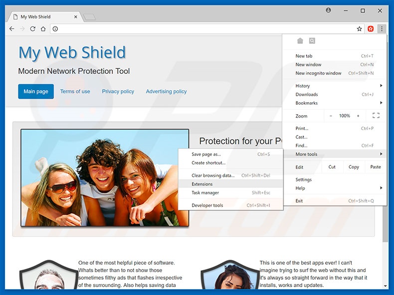 Suppression des publicités My Web Shield dans Google Chrome étape 1
