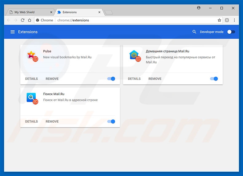 Suppression des publicités My Web Shield dans Google Chrome étape 2