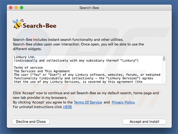 Installateur décevant utilisé pour publiciser search.search-bee.com