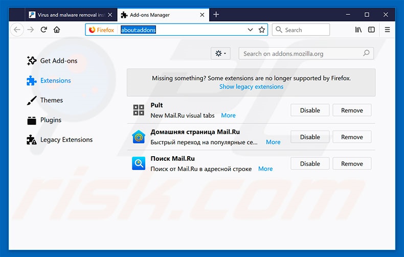 Suppression des publicités searchfeedtech.com dans Mozilla Firefox étape 2