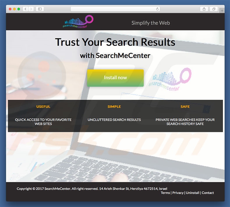 Site web douteux utilisé pour publiciser search.searchmecenter.com