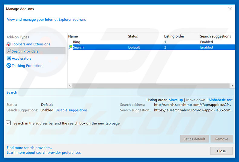 Removing searchmulty.com from Internet Explorer default search engine