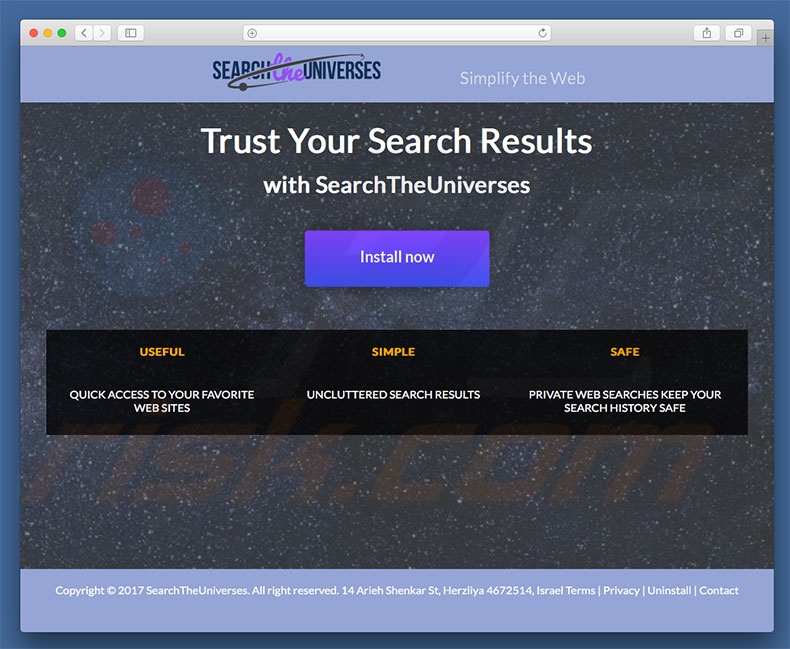 Site web décevant utilisé pour publiciser search.searchtheuniverses.com