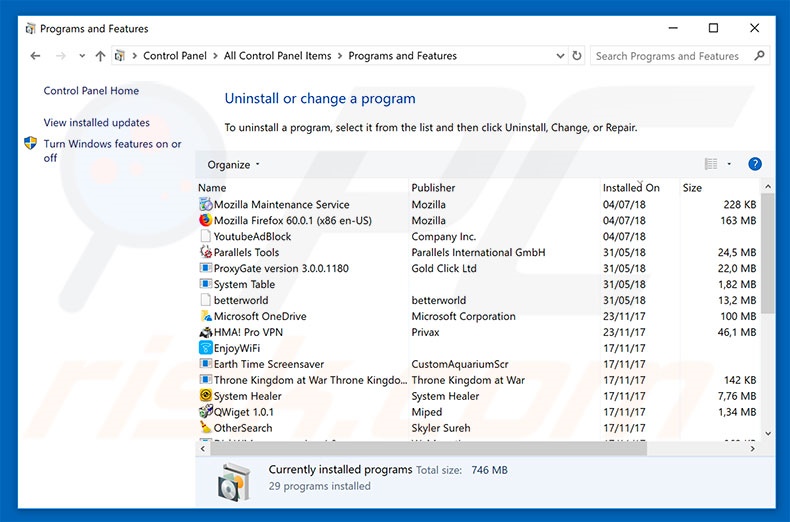 Your Registration Key Is Blocked adware uninstall via Control Panel