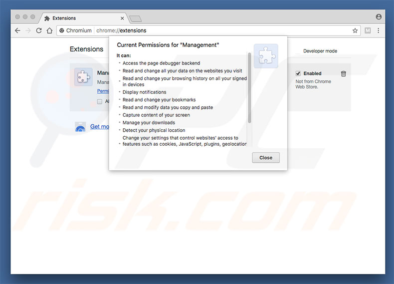 Extension escroc dans Chromium