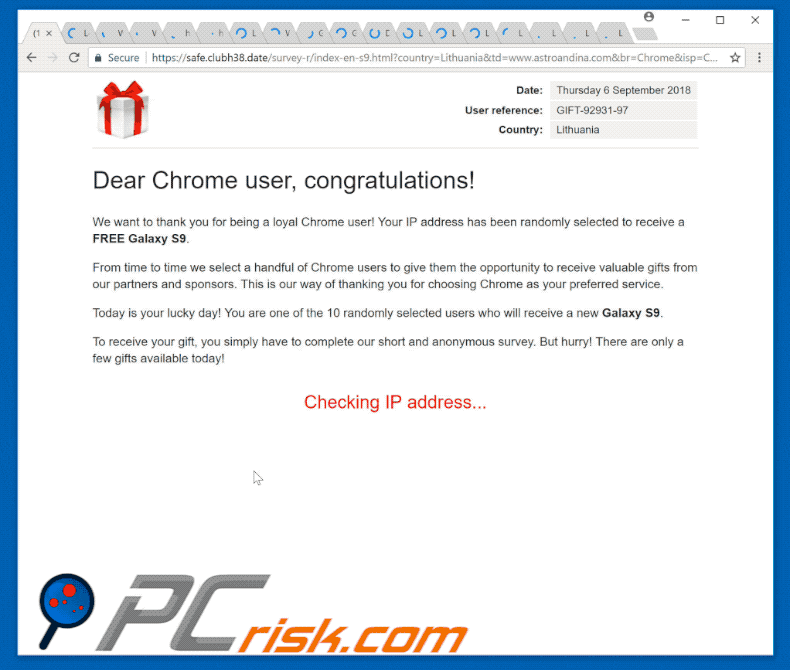 Dear Chrome User, Congratulations! scam gif
