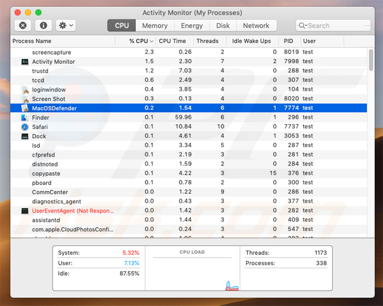 MacOSDefender process in the Activity Monitor