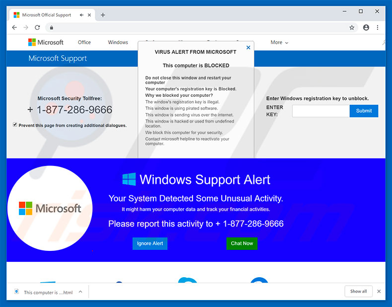 Arnaque Microsoft Support Alert