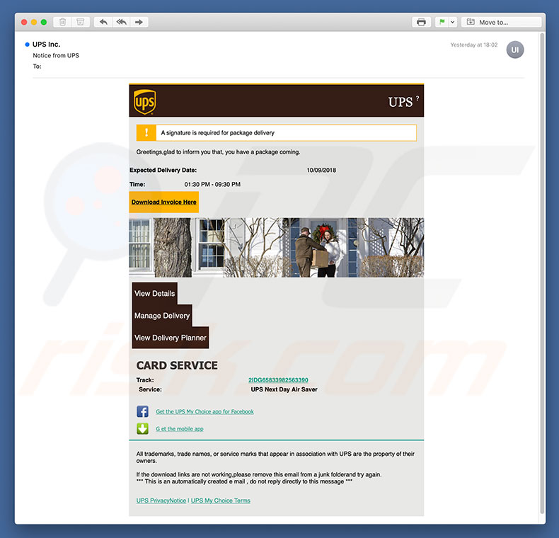 UPS Email Virus malware