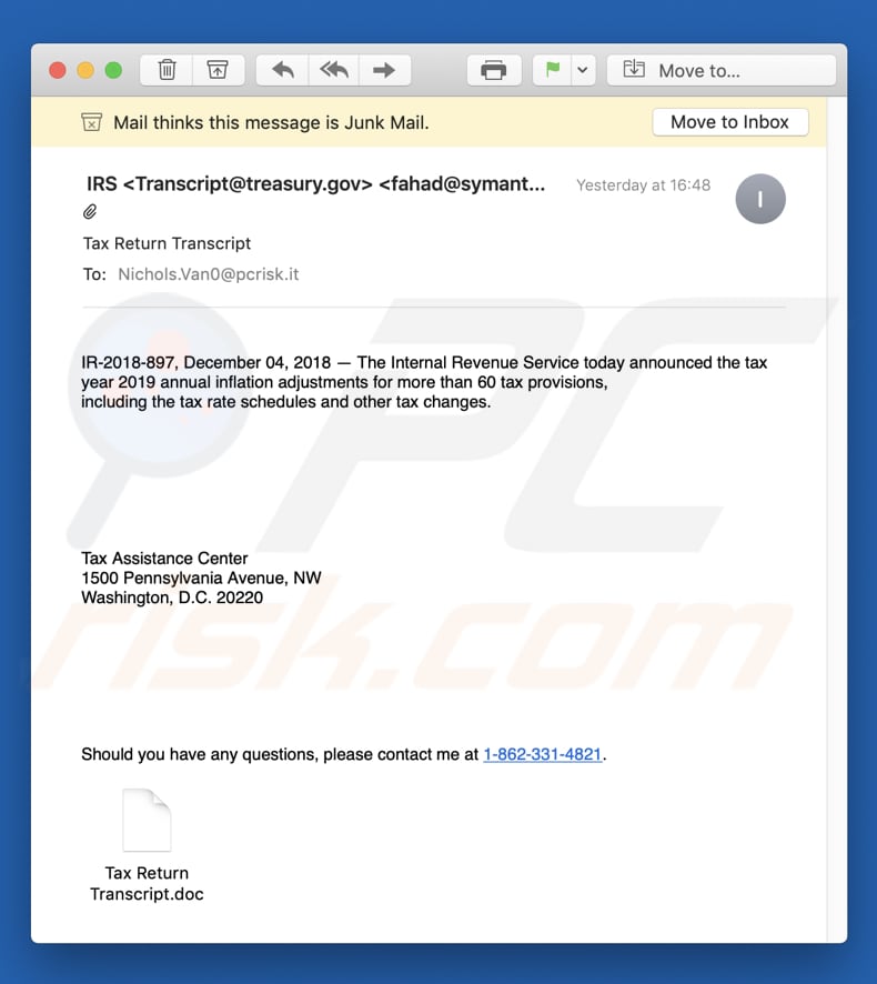 une autre variante de la campagne de spam du virus de messagerie IRS