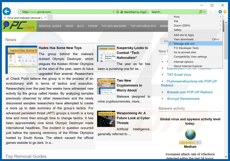 Suppression des extensions malveillantes d'Internet Explorer Étape 1