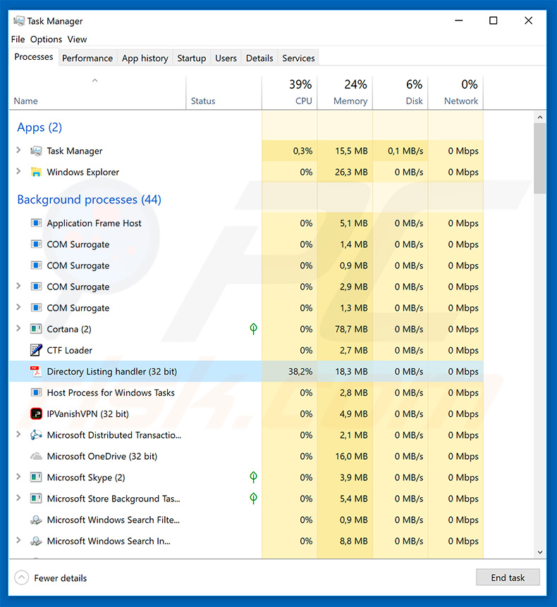 Hawkeye keylogger dans le gestionnaire de tâches