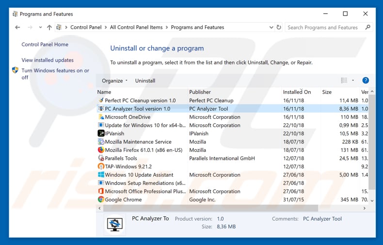 Désinstallation du logiciel de publicité Outil PC Analyzer via le Panneau de Configuration