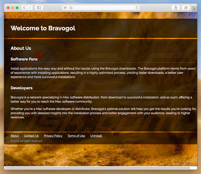 Site web douteux utilisé pour publiciser search.bravogol.com