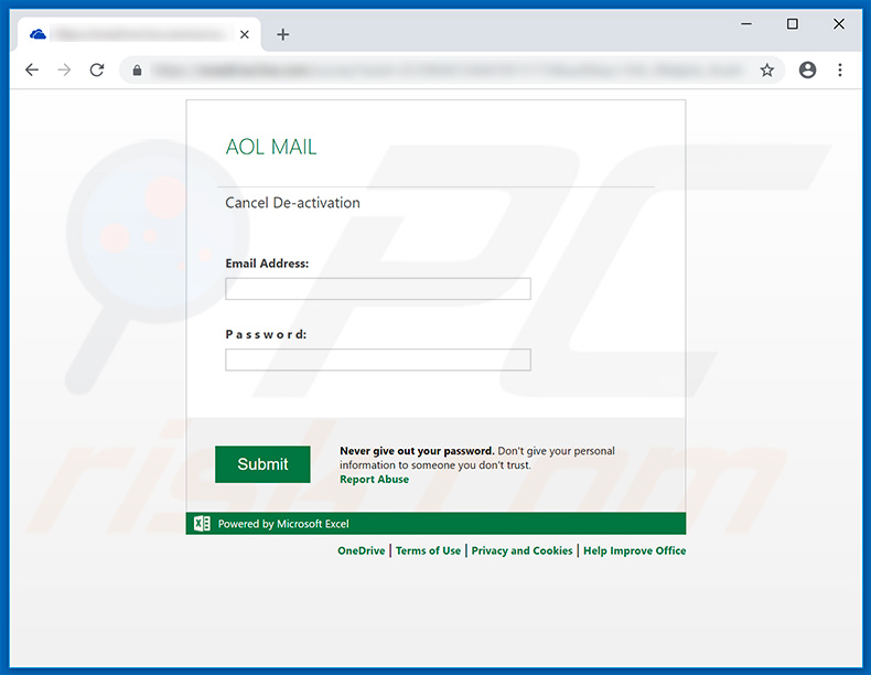 Faux site Web AOL Mail utilisé pour le phishing