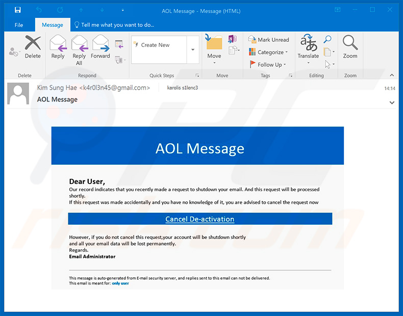 Campagne de spam AOL Email Scam