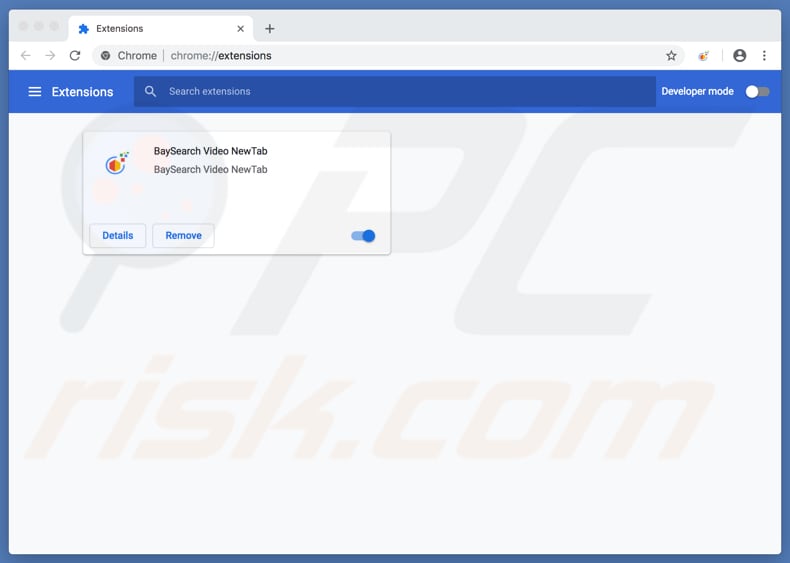 Application BaySearch Video installée sur Google Chrome